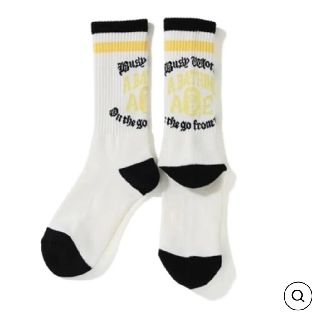 BAPE College Logo Socks White/Black/Yellow 🧦